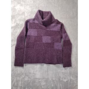 Willi Smith Large Lambswool Angora Rabbit Sweater Purple Color Block Turtleneck